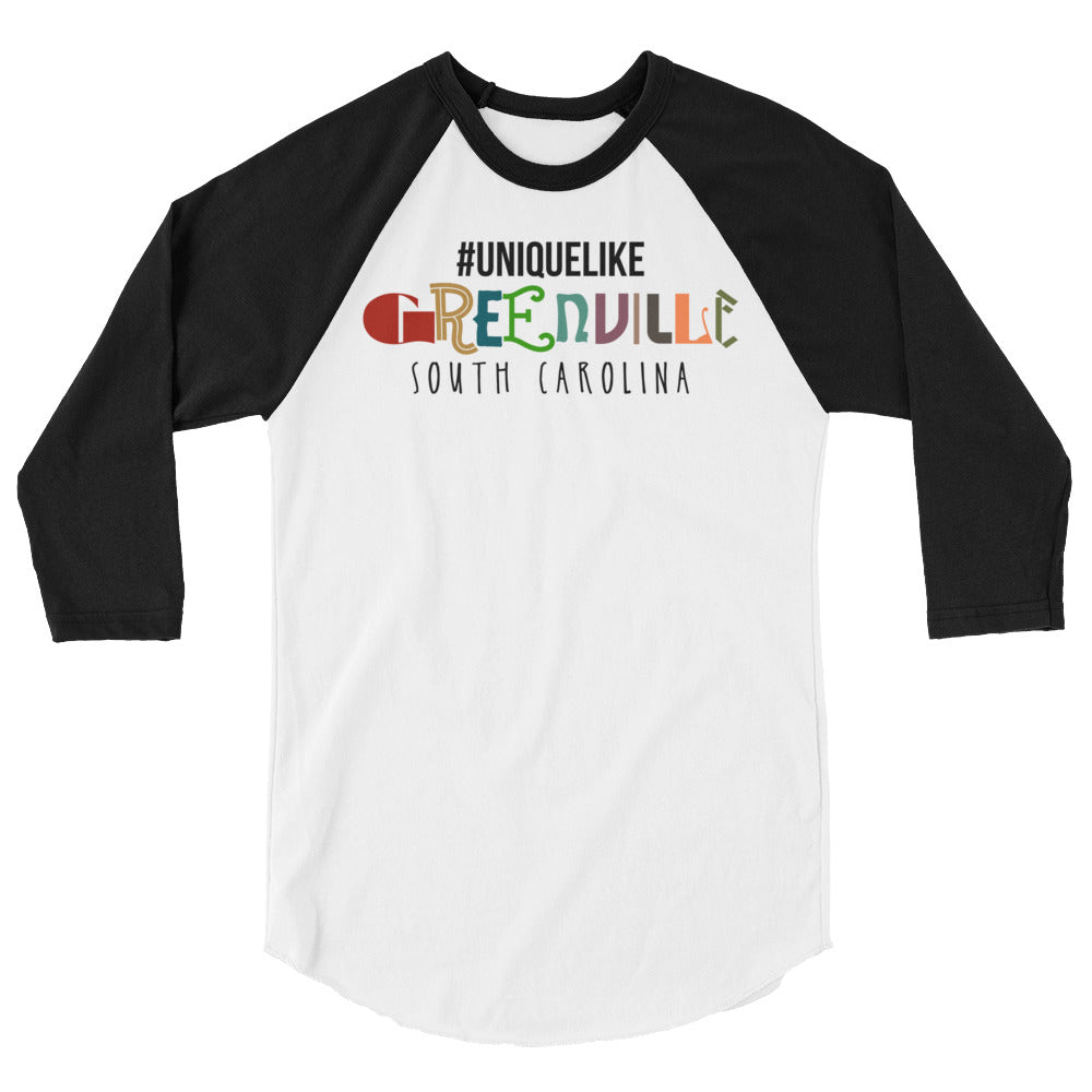 #uniquelikegreenville 3/4 Sleeve Raglan Hashtag T-Shirt