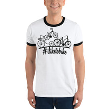 Load image into Gallery viewer, #iliketobike Ringer Hashtag T-Shirt