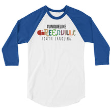 Load image into Gallery viewer, #uniquelikegreenville 3/4 Sleeve Raglan Hashtag T-Shirt
